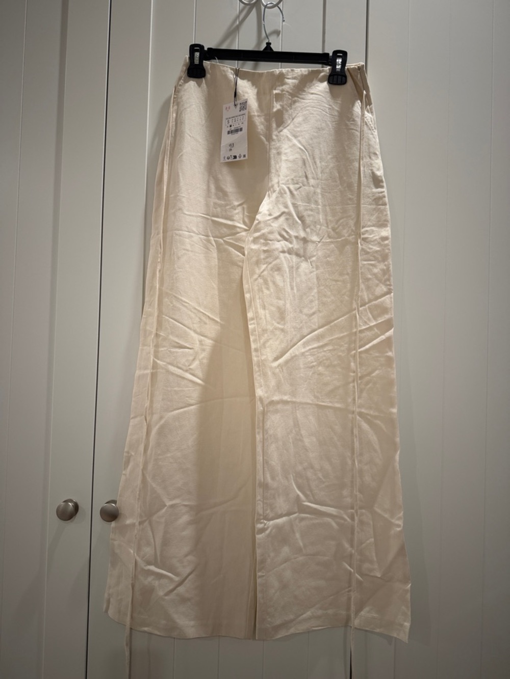 NWT Zara Light Cream Wide-Leg Linen Blend Pants